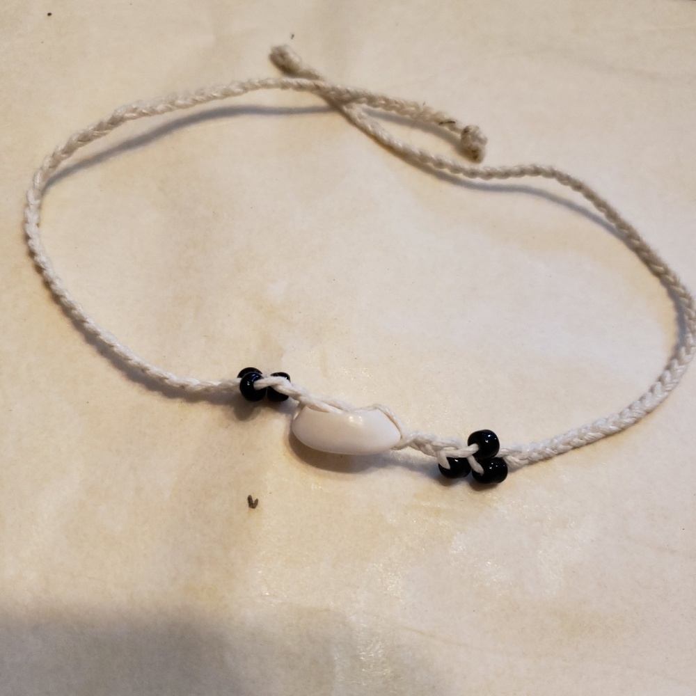 Two Macrame Ankle or Wrist Bracelets One Shell and Beads One Pink and Purple
